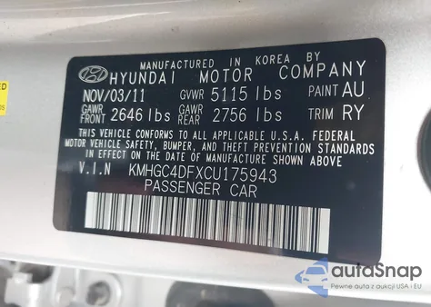 2012 Hyundai Genesis 4.6 z USA, uszkodzony, nr VIN KMHGC4DFXCU175943